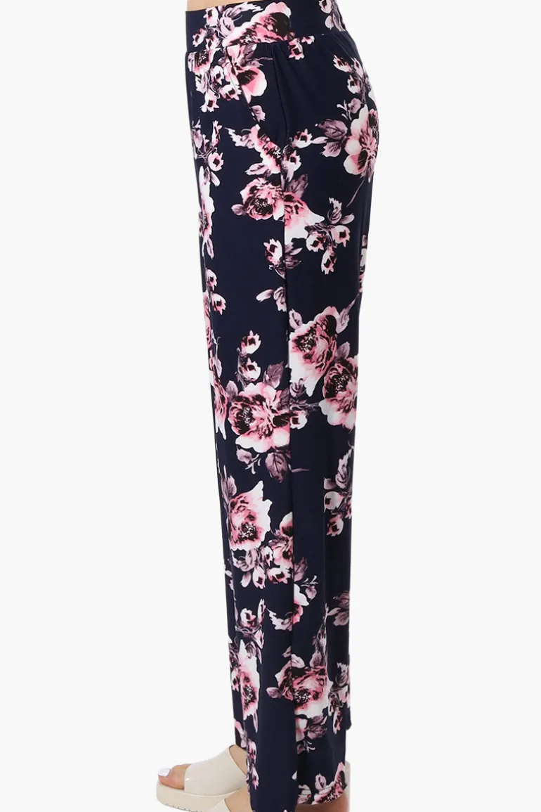 International INC Company Floral Wide Leg Pants - Navy