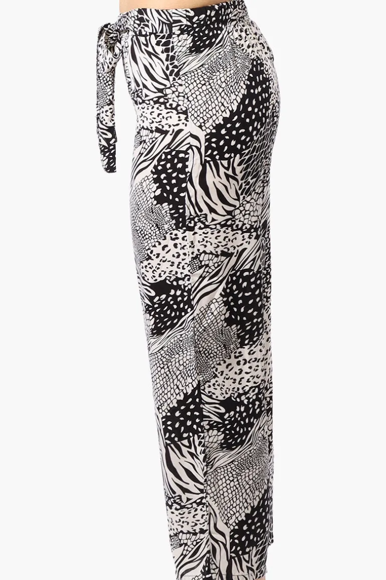 International INC Company Patterned Tie Waist Cropped Pants - Black