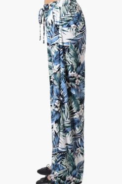 International INC Company Leaf Print Tie Waist Palazzo Pants - Blue