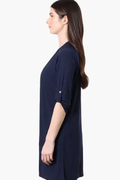 International INC Company Roll Up Sleeve Open Duster Cardigan - Navy