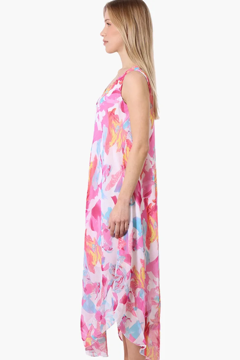 International INC Company Patterned Round Neck Maxi Dress - Pink