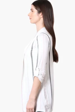 International INC Company Striped Roll Up Sleeve Wrap Cardigan - White