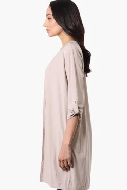 International INC Company Roll Up Sleeve Open Duster Cardigan - Beige