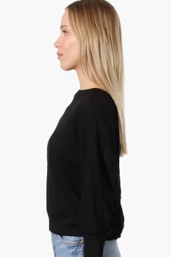 International INC Company Ribbed Button Back Detail Pullover Sweater - Black