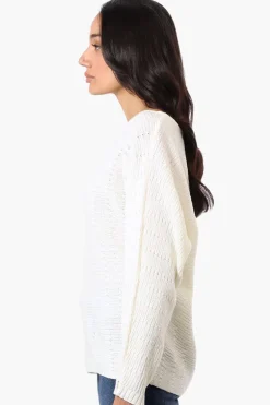 International INC Company Cable Knit Boat Neck Pullover Sweater - White