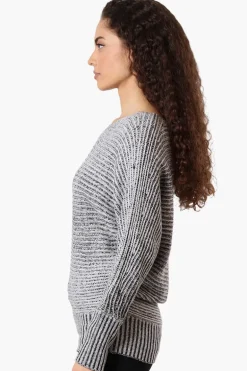 International INC Company Ribbed Boat Neck Pullover Sweater - Grey