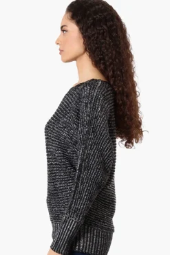 International INC Company Ribbed Boat Neck Pullover Sweater - Black