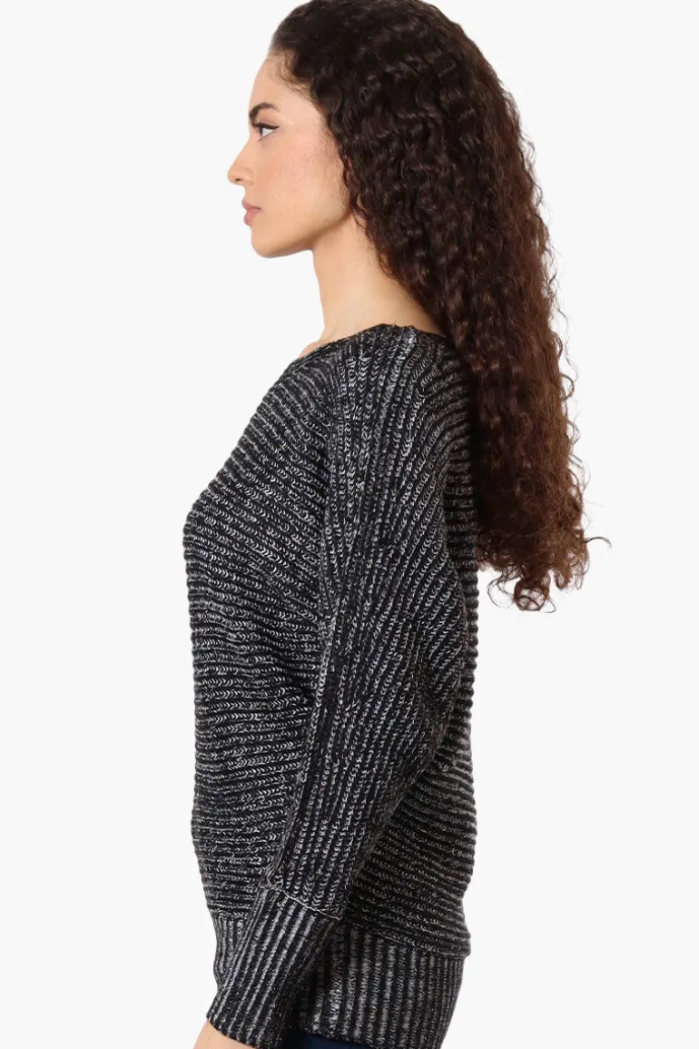 International INC Company Ribbed Boat Neck Pullover Sweater - Black