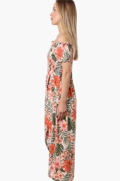 International INC Company Floral Off Shoulder Crossover Maxi Dress - Peach