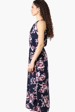 International INC Company Floral Halter Neck Midi Dress - Navy