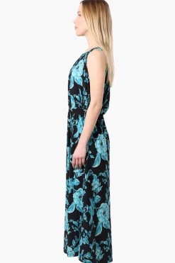 International INC Company Floral Sleeveless Halter Neck Maxi Dress - Black