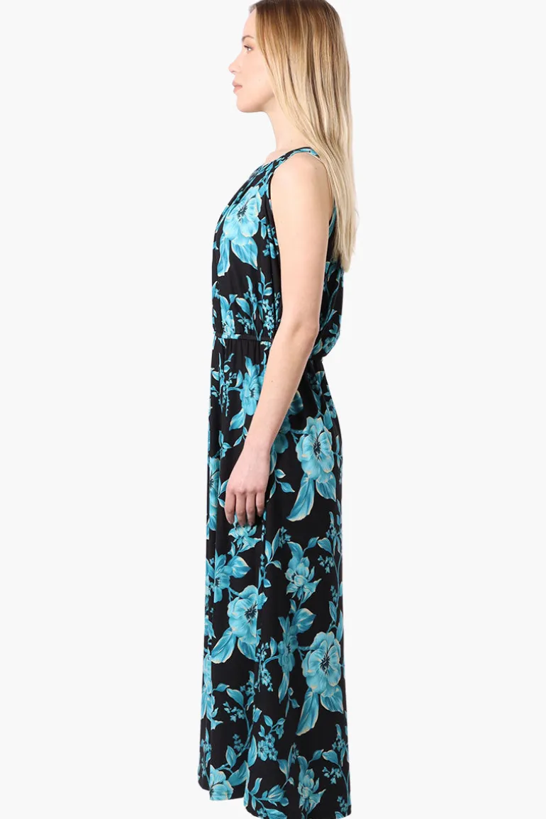 International INC Company Floral Sleeveless Halter Neck Maxi Dress - Black