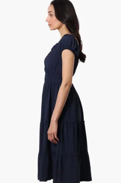 International INC Company Tiered Smocked Waist Maxi Dress - Navy