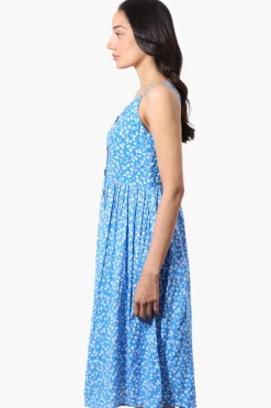International INC Company Floral Button Down Midi Dress - Blue