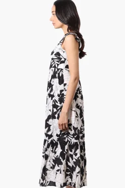 International INC Company Floral Ruffle Strap Maxi Dress - Black