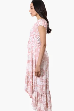 International INC Company Floral Ruffled Button Down Midi Dress - Pink