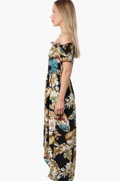 International INC Company Floral Off Shoulder Crossover Maxi Dress - Black