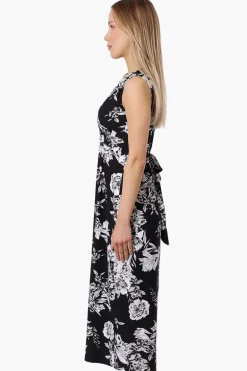 International INC Company Floral Padded Crossover Maxi Dress - Black