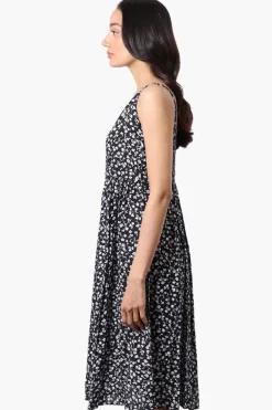 International INC Company Floral Button Down Midi Dress - Black