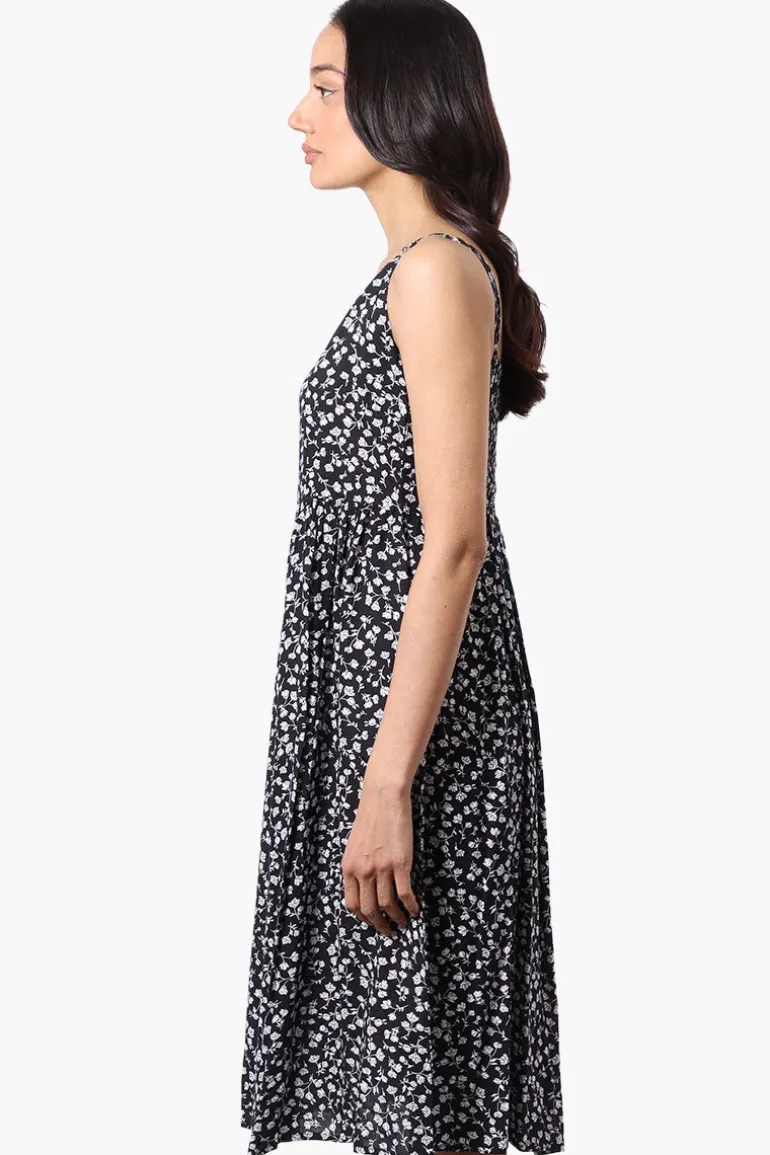 International INC Company Floral Button Down Midi Dress - Black