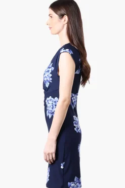 International INC Company Floral Cap Sleeve Day Dress - Navy