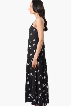 International INC Company Floral Spaghetti Strap Maxi Dress - Black