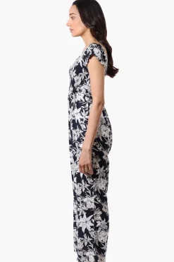 International INC Company Floral Smocked Square Neck Jumpsuit - Navy