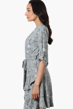 International INC Company Floral Belted Crossover Day Dress - Mint