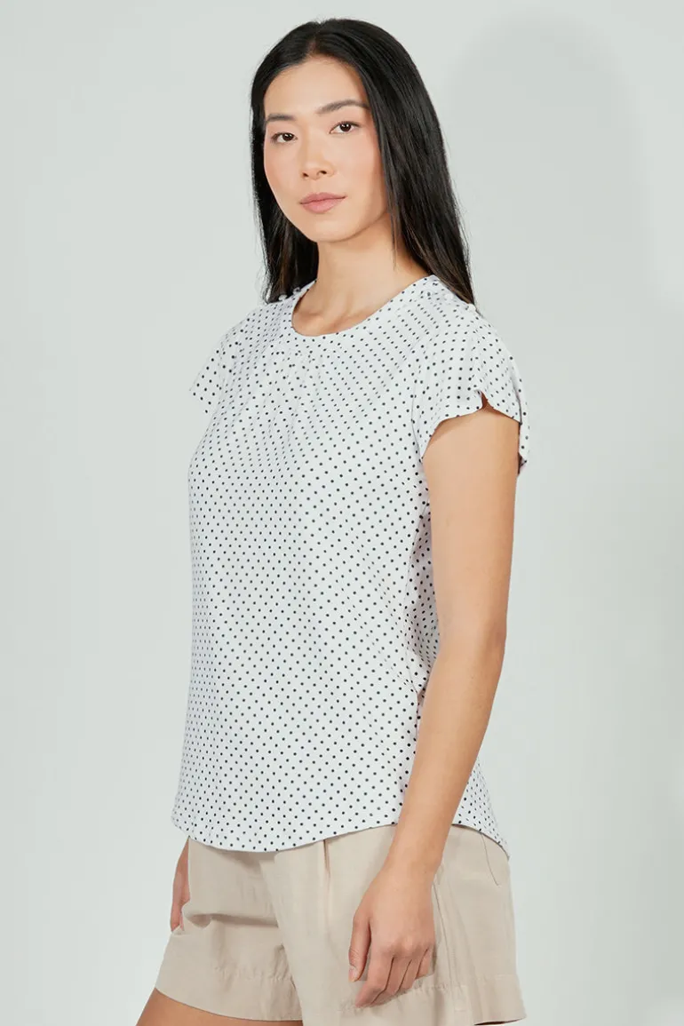 International INC Company Polka Dot Short Sleeve Cinched Collar Blouse - White