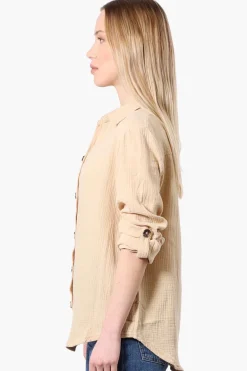 International INC Company Roll Up Sleeve Button Down Shirt - Cream