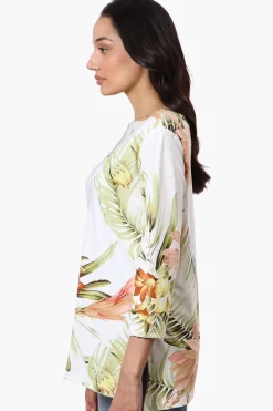 International INC Company Floral 3/4 Sleeve Blouse - White