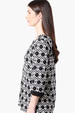 International INC Company Patterned Side Slit 3/4 Sleeve Shirt - Black