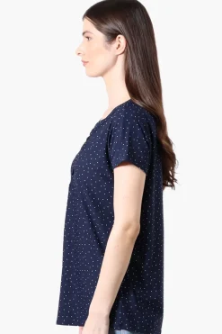 International INC Company Dotted Short Sleeve Blouse - Navy