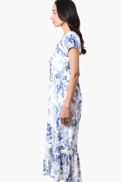 International INC Company Floral Smocked Back Maxi Dress - White