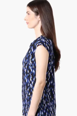 International INC Company Patterned Cap Sleeve Henley Shirt - Blue