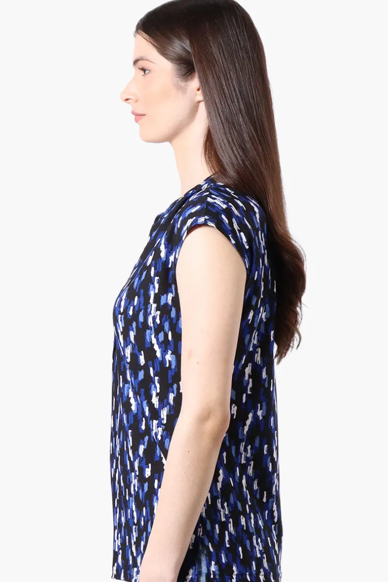 International INC Company Patterned Cap Sleeve Henley Shirt - Blue