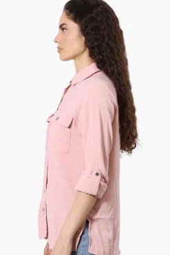 International INC Company Button Down Roll Up Sleeve Shirt - Pink