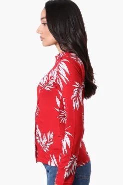 International INC Company Floral Ruched Button Down Shirt - Red