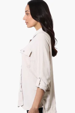 International INC Company Button Down Roll Up Sleeve Shirt - Beige