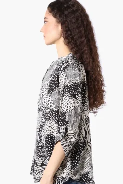 International INC Company Patterned Hidden Button Blouse - Black