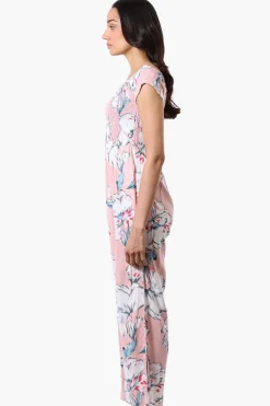 International INC Company Floral Smocked Square Neck Jumpsuit - Pink
