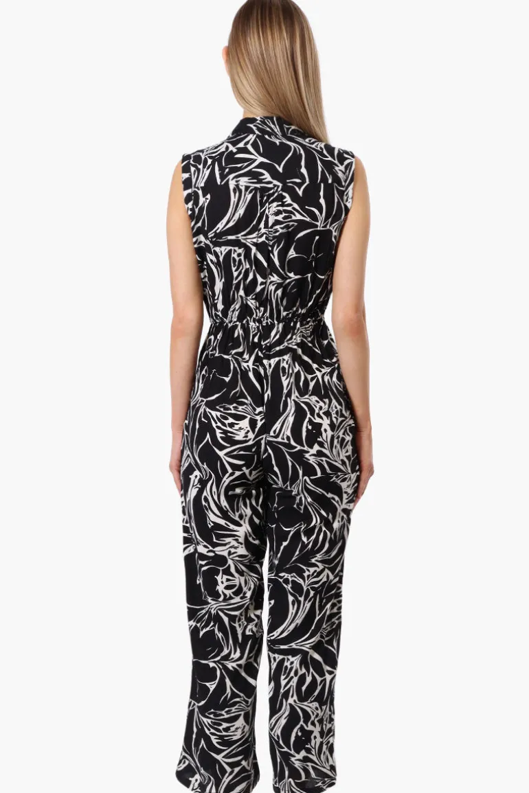 International INC Company Floral Button Up Jumpsuit - Black
