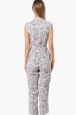 International INC Company Patterned Button Up Jumpsuit - White