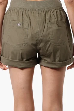 International INC Company Tie Waist Cotton Shorts - Olive