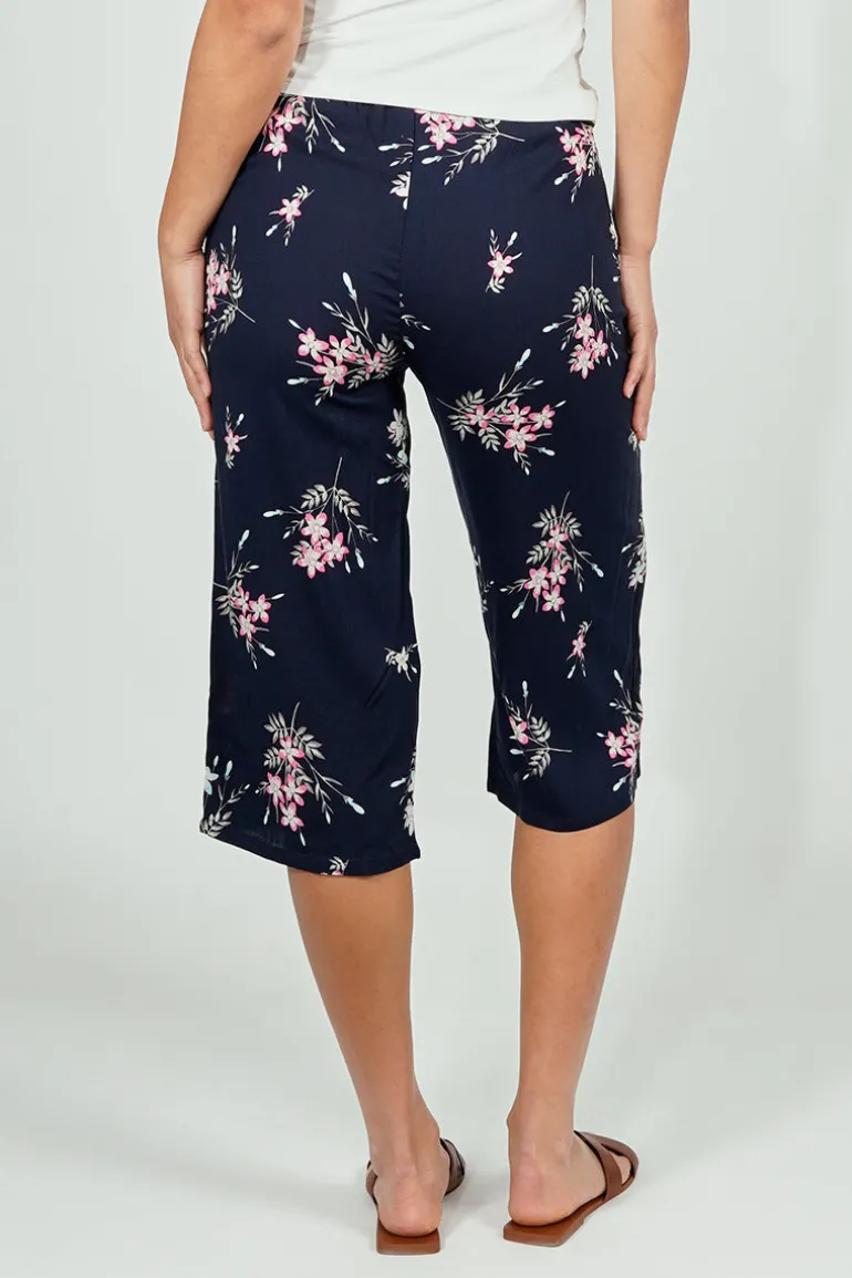 International INC Company Belted Floral Culotte Pants - Navy