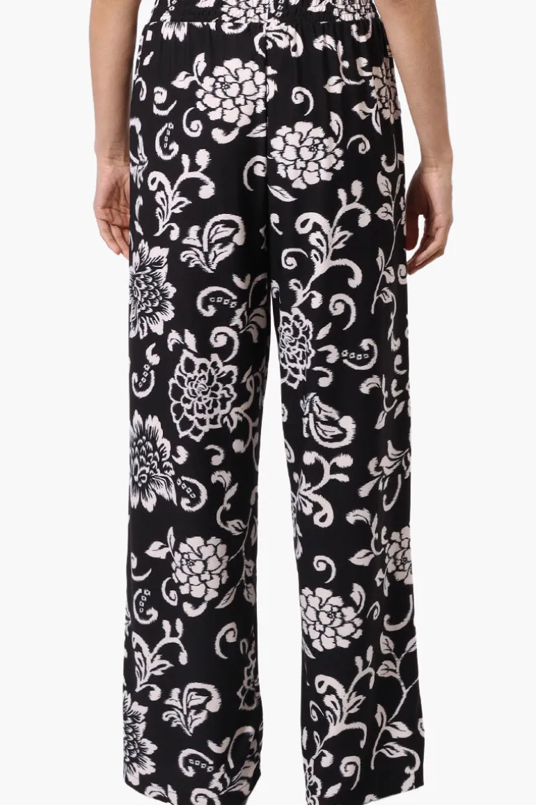 International INC Company Floral Tie Waist Palazzo Pants - Black