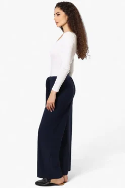 International INC Company Solid Belted Palazzo Pants - Navy
