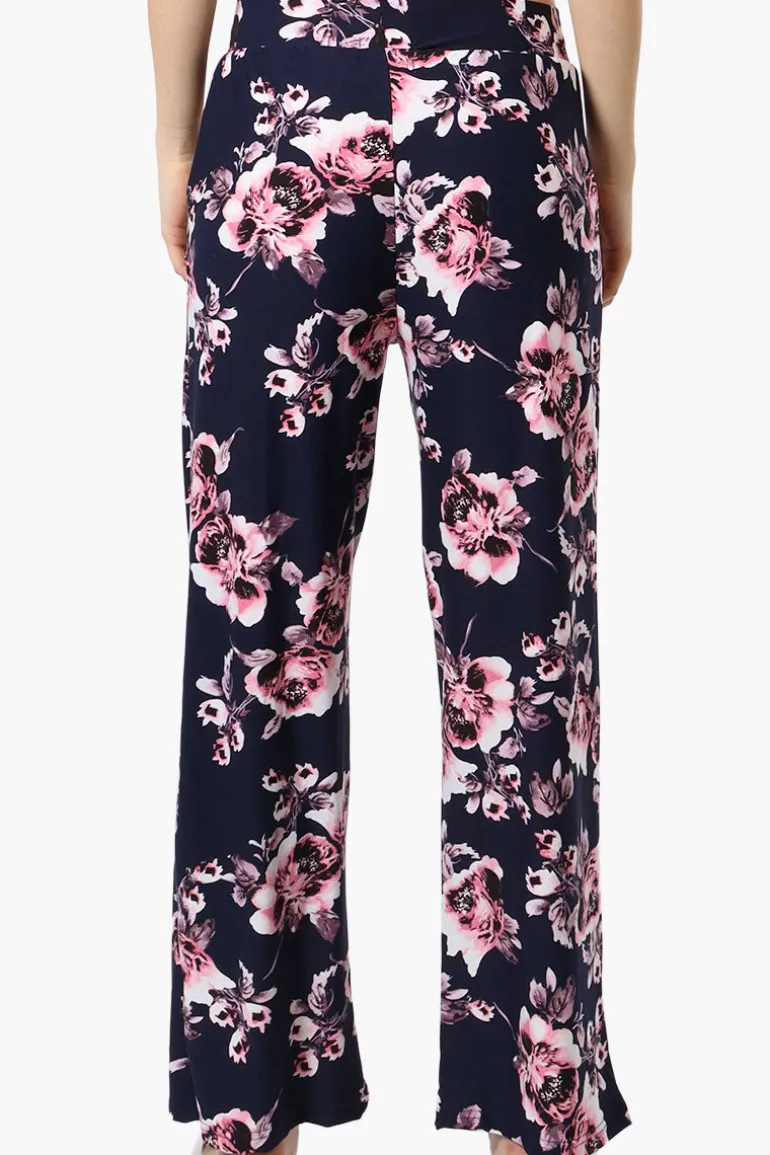 International INC Company Floral Wide Leg Pants - Navy