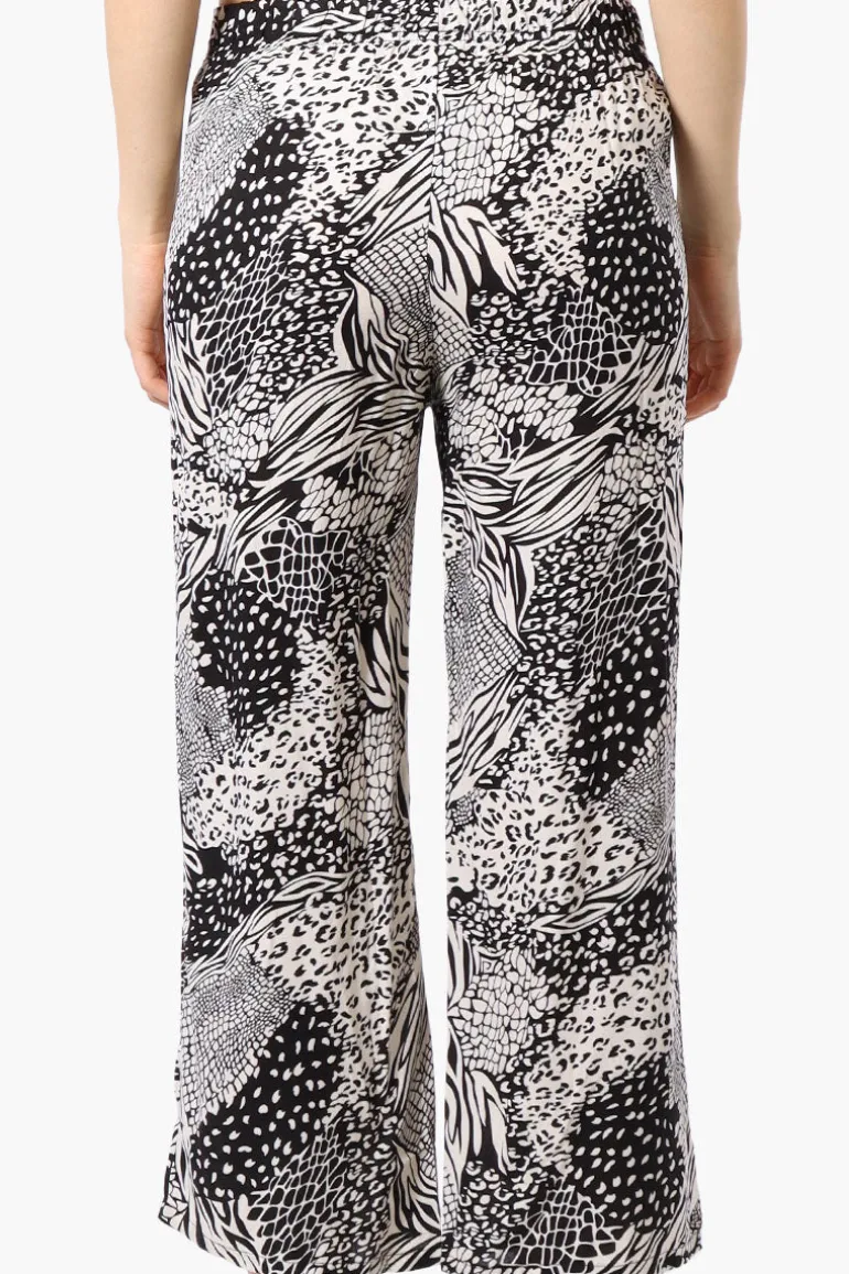 International INC Company Patterned Tie Waist Cropped Pants - Black