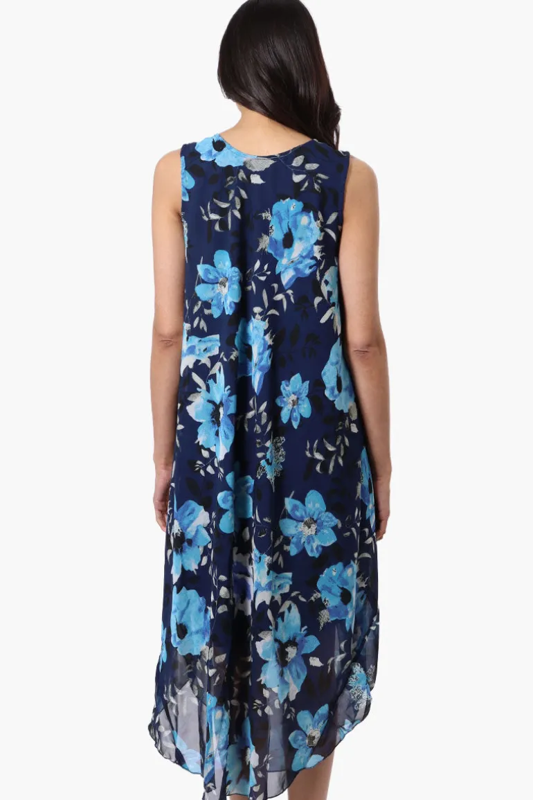 International INC Company Floral Round Neck Maxi Dress - Navy